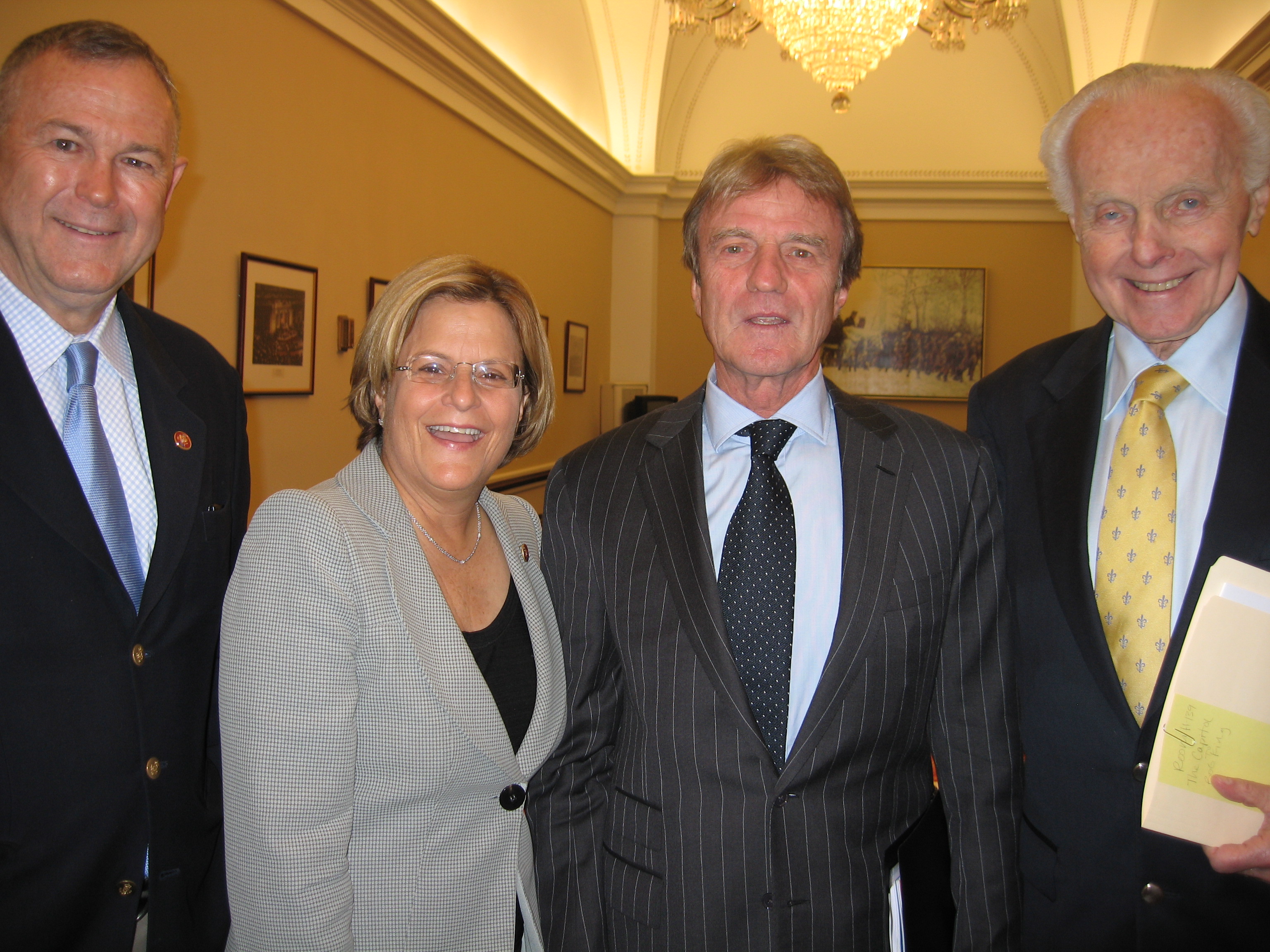 Ranking Member Ros-Lehtinen, Chairman Tom Lantos and Rep. Dana Rohrabacher stand with French Foreign Minister Bernard Kouchner following a meeting in the U.S. Capitol Building