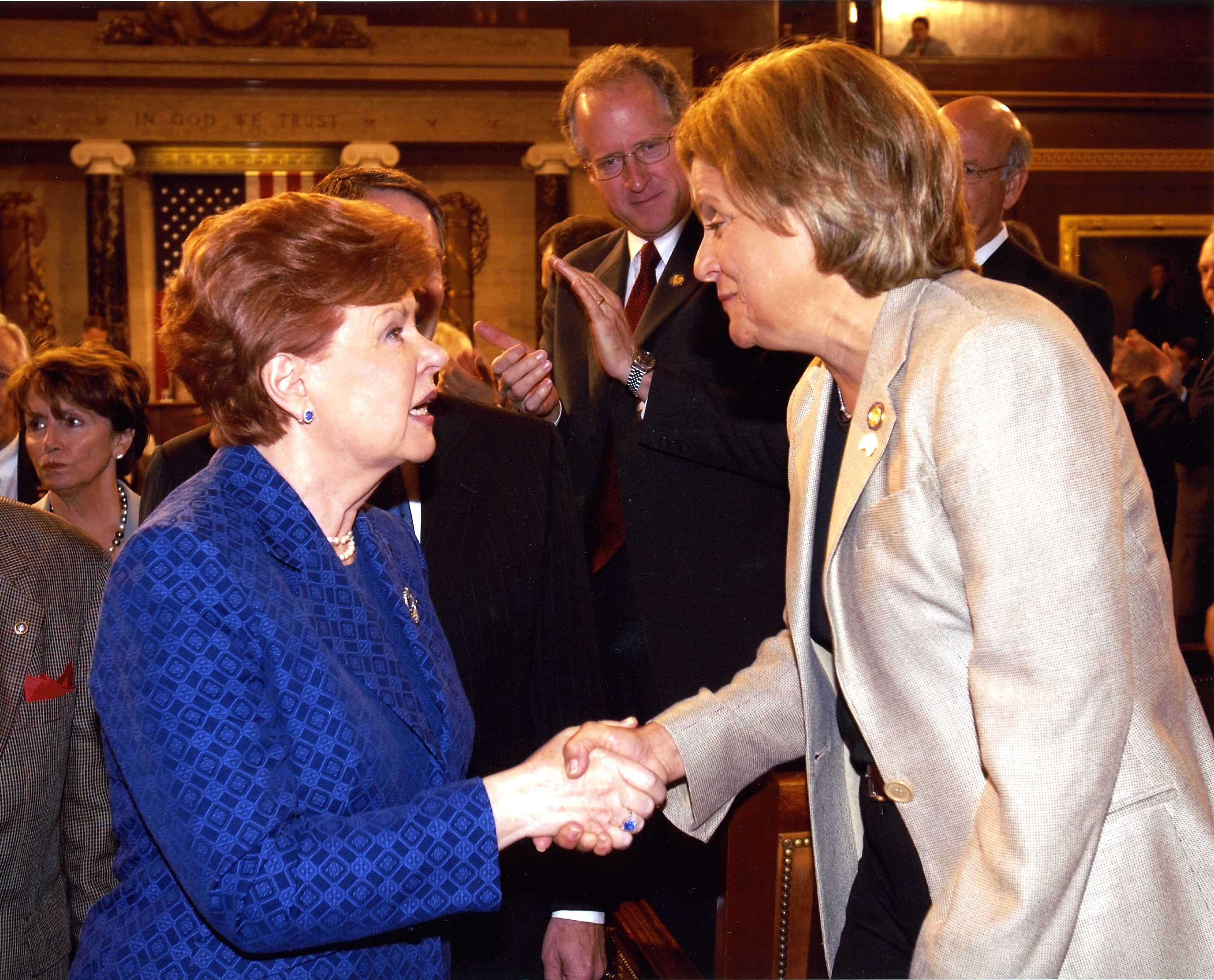Ranking Member Ros-Lehtinen greets the first female President of the Republic of Latvia, Dr. Vaira Ve-Freiberga after the presidents address before a joint session of Congress