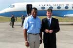Rep. Kendrick B. Meek is greeted in Port au Prince by American Ambassador James B. Foley.