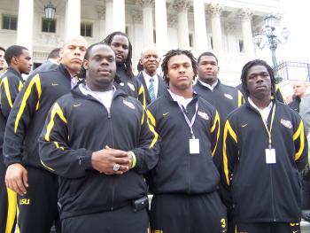 April 8, 2008--Congressman Jefferson with a few New Orleans members of the 2008 BCS Championship LSU team