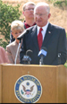 Photo of Congressman MeKeon standing before a microphone discussing the Soledad Canyon Mine Act