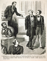 washington, d. c.?the extra session of the senate?president pro tem. ferry bowing down mr. kellogg of louisiana, march 6th. after objections had been raised to his taking the oath of office.