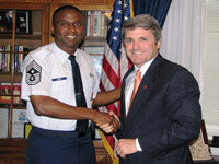 Congressman McCaul meets with Air Force Chief Master Sergeant Juan Lewis, of Brookshire, during his visit to Washington D.C.