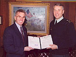 Congressman Platts presented Major General Robert Ivany, Commandant of the U.S. Army War College in Carlisle, a copy of the Congressional Record recognizing the War College's 100 years of service to our Nation's security.  The War College is the second oldest military institution in the United States of America.