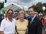 Congressman Lynch speaks with Norwood Veterans Agent Ted Mulvehill and Karen Thornton at Norwood Day