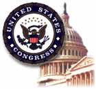 image of U.S. Congress seal with capitol dome in the background