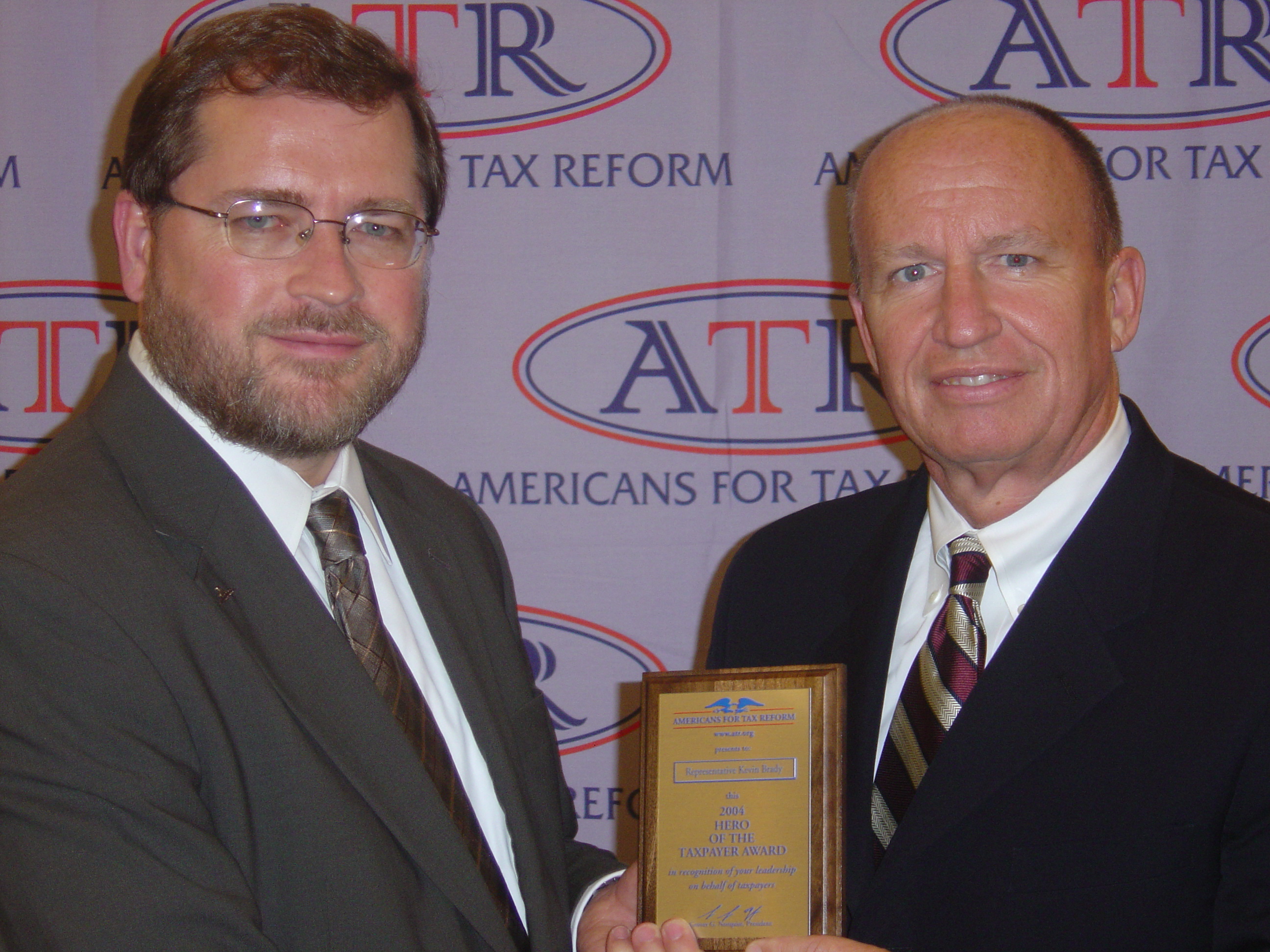 Congressman Brady receives Hero of the Taxpayer Award from Americans for Tax Reform President Grover Norquist