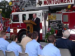 Congressman Brady addresses the audience at the Firefighters Memorial Service held in Conroe.