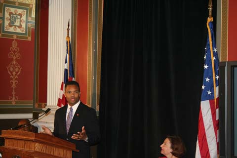 Congressman Jackson speaking at podium