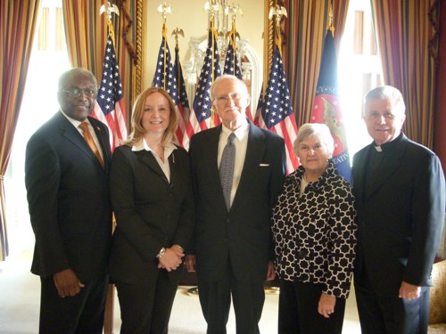 House Majority Whip Clyburn, Lindy Birch, Dr. William Lloyd Birch, Jean Birch, and the House Chaplain Rev. Daniel P. Coughlin following invocation in the U.S. House of Representatives on April 29, 2008.