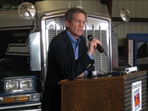 Coleman speaks to Midwest Specialized Transportation employees in Rochester