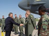 U.S. Senator Byron Dorgan (D-ND) greets members of the military who fly and maintain the bombers at the Minot Air Force Base.