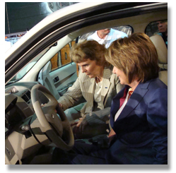Speaker Pelosi tests a plug-in hybrid car