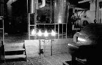 The Experimental Breeder Reactor powers test bulbs in the lab.