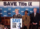 Sen. Murray speaks at a press conference supporting existing Title IX policies.