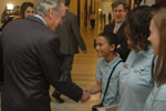 Senator Harkin thanks Julian Swayzer, a student at Oak Street Middle School, for coming to Washington