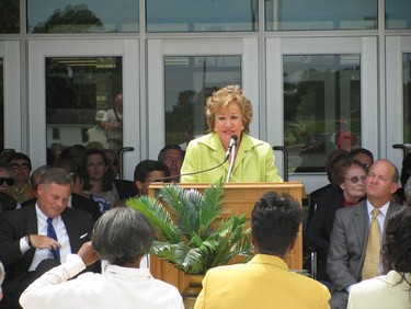 Dole speaks at the dedication of Clinton High School. The new high school was constructed with a $30 million USDA Rural Development Community Facilities loan.  Clinton High School raised $2,000,000 towards this new facility, and many members of the community have contributed to the project.