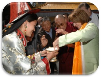 His Holiness the Dalai Lama welcomes Speaker Pelosi