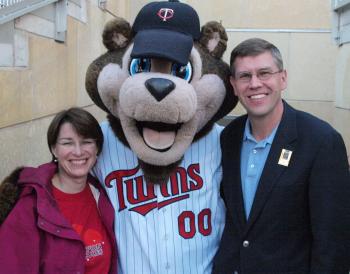 Rep. Paulsen and Sen. Klobuchar at Light Up the Night chairty walk to raise awareness about blood diseases at Target Field