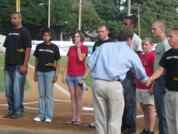 New Army recruits at a Mustangs game.