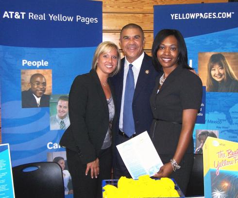 Congressman Clay greets recruiters from AT&T at Career Fair 2010