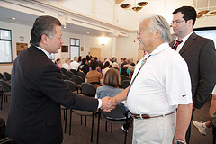Rep. Honda speaks one-on-one with a constituent  - August 2010 Cupertino Town Hall by congressman_honda