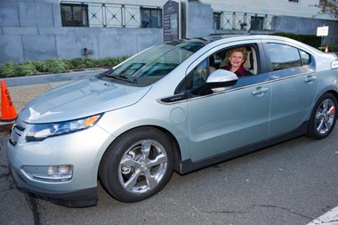 Photo of Senator Stabenow Test Driving a Chevy Volt