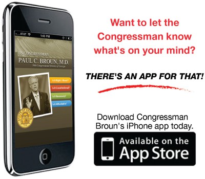 Want to let the Congressman know what's on your mind? THERE'S AN APP FOR THAT! Download Congressman Broun's iPhone App Today.