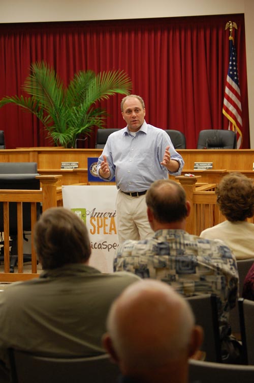 Congressman Steve Scalise speaks with constituents at an America Speaking Out town hall meeting in Mandeville, La