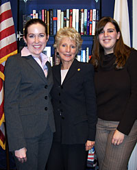 Washington, D.C. interns Angela McVicker (left) and April Zonnis (right) with Congresswoman Harman (center).