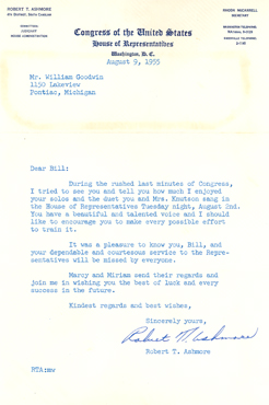 Letter from Congressman Robert Ashmore of South Carolina to Bill Goodwin
