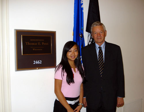 Oshkosh West High School student Rebecca Liu met with Rep. Tom Petri on July 23, 2009 while she was in Washington to participate in Girls Nation, a program sponsored by the American Legion to help young people learn about government and politics.