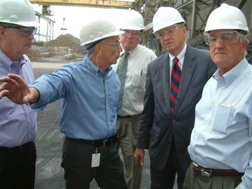 Rep. Petri is joined by Bill Martin, VP of Industrial Sales & Operations; Frank Headington, VP of Technology; Steve Lewallen, Executive Director of Wisconsin Cast Metals Association; and Dr. Richard Wolfe, Consultant, during his visit to Neenah Foundry on August 20, 2010.  Neenah Foundry, started in 1872, is one of the oldest continually operated cast-iron foundries in the country.