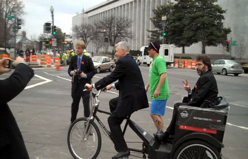 Rep. Petri was invited to take a pedicab ride March 11, 2010.  Rather than be a Poobah in the back seat, however, Petri chose to be a public servant by driving the pedicab.