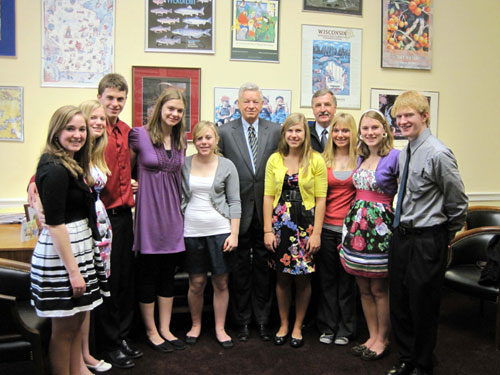 Nine Sheboygan Falls High School students and teacher Kieth Binversie met with Rep. Tom Petri in his Washington office on March 10.  The group was in the nation's capital as part of the Close Up Foundation's citizenship program.