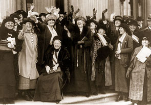 <a href="/member-profiles/profile.html?intID=74">Rebecca Latimer Felton</a> of Georgia (seated) is greeted by prominent political women in Washington, D.C. Felton, the first woman to serve in the U.S. Senate, was appointed for a day in November 1922.