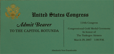Congressional Gold Medal Ceremony pass, 2007