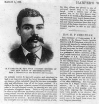 In 1889, Representative-elect <a href="/member-profiles/profile.html?intID=19">Henry Cheatham</a> of North Carolina was the only African American sworn in when the 51st Congress convened. <a href="/member-profiles/profile.html?intID=18">John M. Langston</a> of Virginia and <a href="/member-profiles/profile.html?intID=20">Thomas Miller</a> of South Carolina joined him after successfully contesting the elections in their districts.