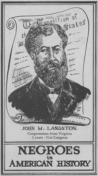 In 1890, <a href="/member-profiles/profile.html?intID=18">John M. Langston</a> of Virginia ran an unsuccessful campaign for re-election to the 52nd Congress (1891&ndash;1893).
