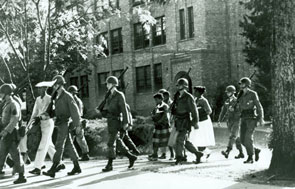 The historic 1954 Supreme Court case, <em>Brown v. the Board of Education of Topeka (KS)</em>, desegregated the nation&rsquo;s public schools. In September 1957, nine African-American students enrolled at the whites-only Central High School in Little Rock, Arkansas. Students were escorted to school by 101st Airborne Division soldiers. More than 40 years later, Congress recognized the bravery of the &ldquo;Little Rock Nine&rdquo; by awarding them the Congressional Gold Medal.