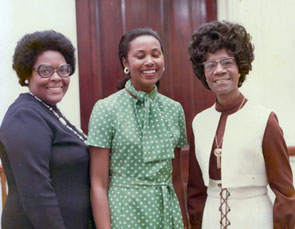 More women joined the first black Congresswoman, <a href="/member-profiles/profile.html?intID=24">Shirley Chisholm</a> of New York, on Capitol Hill during this period. Pictured from left to right are: <a href="/member-profiles/profile.html?intID=40">Cardiss Collins</a> of Illinois, <a href="/member-profiles/profile.html?intID=123">Yvonne Brathwaite Burke</a> of California, and Chisholm. In the 110th Congress (2007&ndash;2009), women account for one-third of the total number of African-American Members.