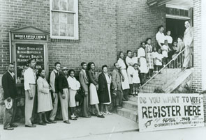 In an effort to bring more African Americans to the polls, the National Association for the Advancement of Colored People (NAACP) sponsored numerous voter registration drives such as this one at Antioch Baptist Church in Atlanta, Georgia.