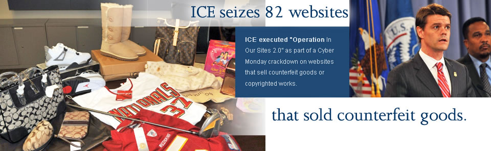 ICE seizes 82 website domains involved in selling counterfeit goods as part of Cyber Monday crackdown.