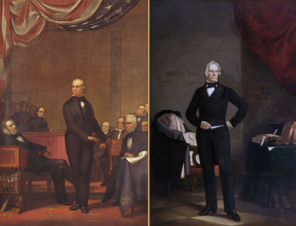 Comparison of Henry Clay in the U.S. Senate by Phineas Staunton (left) and Henry Clay by 
  William Frye (right). Both paintings were completed in 1866 for Kentucky's portrait competition.