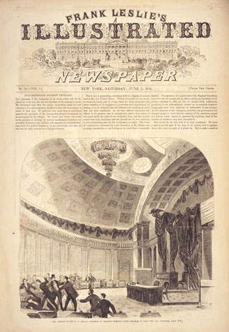 The Assault in the U.S. Senate Chamber on Senator Sumner.  
Frank Leslie's Illustrated Newspaper, June 7, 1856 
(U.S. Senate Collection)
