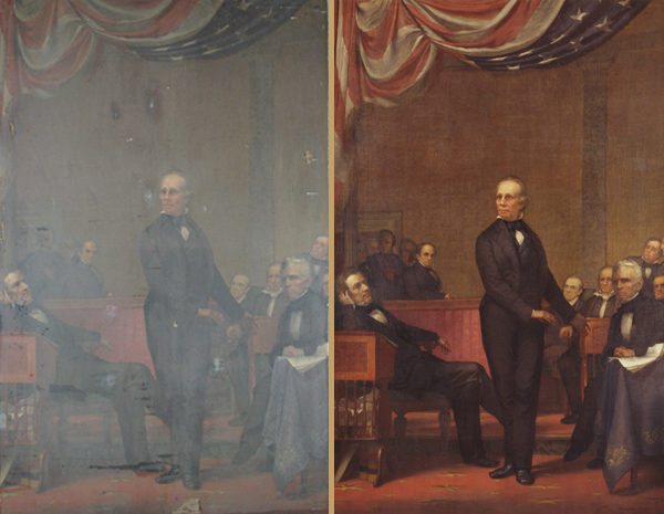 Henry Clay in the U.S. Senate before treatment (left) and after conservation (right).