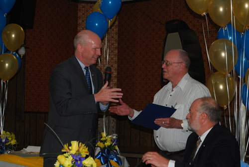 May 22, 2010: At the Schuylkill Haven Lions Club 75th Anniversary Banquet, Congressman Holden honored the Lions for their years of dedicated service to the community of Schuylkill Haven. In the photo, Congressman Holden presents a Congressional Citation to Richard Foose, the 2009-2010 President of the Schuylkill Haven Lions Club.