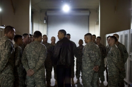 President Barack Obama visits with a platoon of U.S. troops at Bagram Air Field that recently lost six members in Afghanistan, Dec. 3, 2010. (Official White House Photo by Pete Souza) 