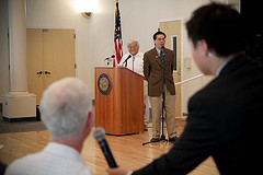 Rep. Honda takes a question from the crowd - August 2010 Cupertino Town Hall by congressman_honda