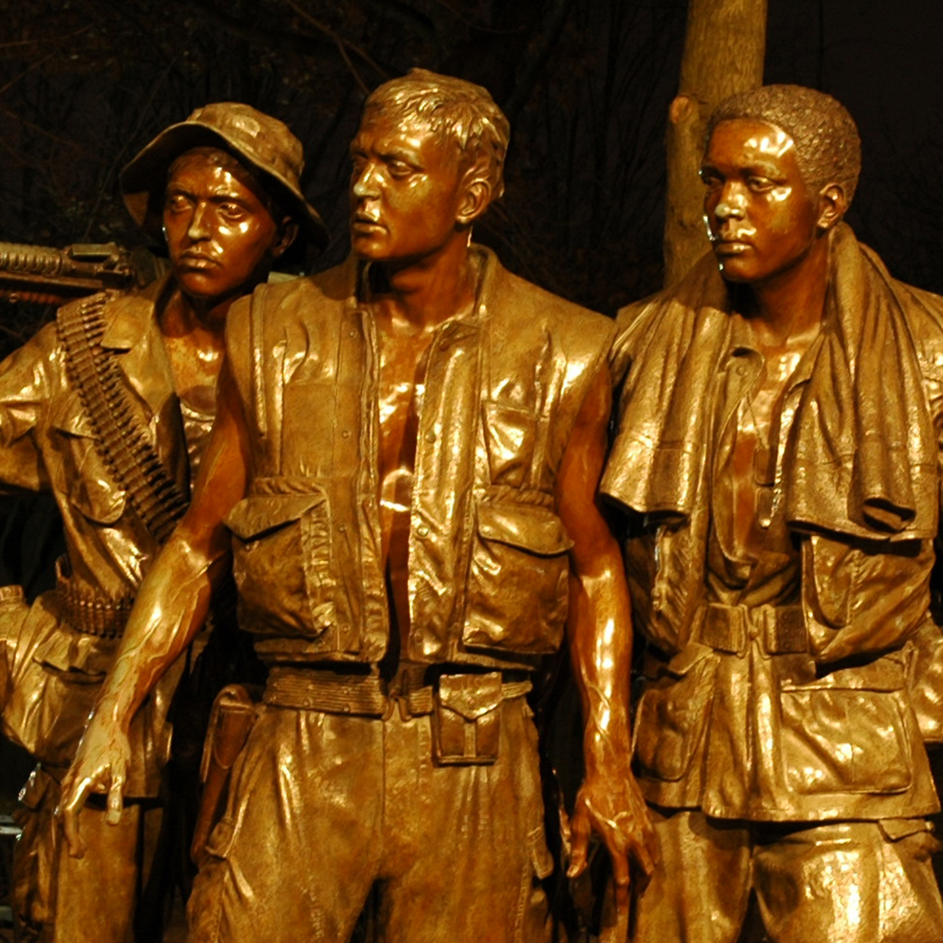 Three Servicemen Statue at Night